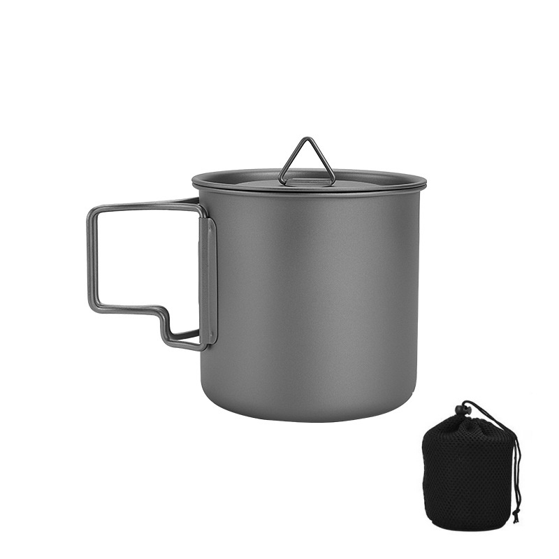 Camping Cooking Set Lightweight - Mug Camping Titanium dengan Gagang Lipat