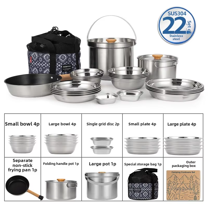 Camping Cooking Rack - NOBANA Set Panci Baja Tahan Karat