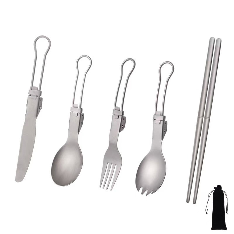 Camping Cooking Set Lightweight - Set Peralatan Makan Lipat Titanium dengan