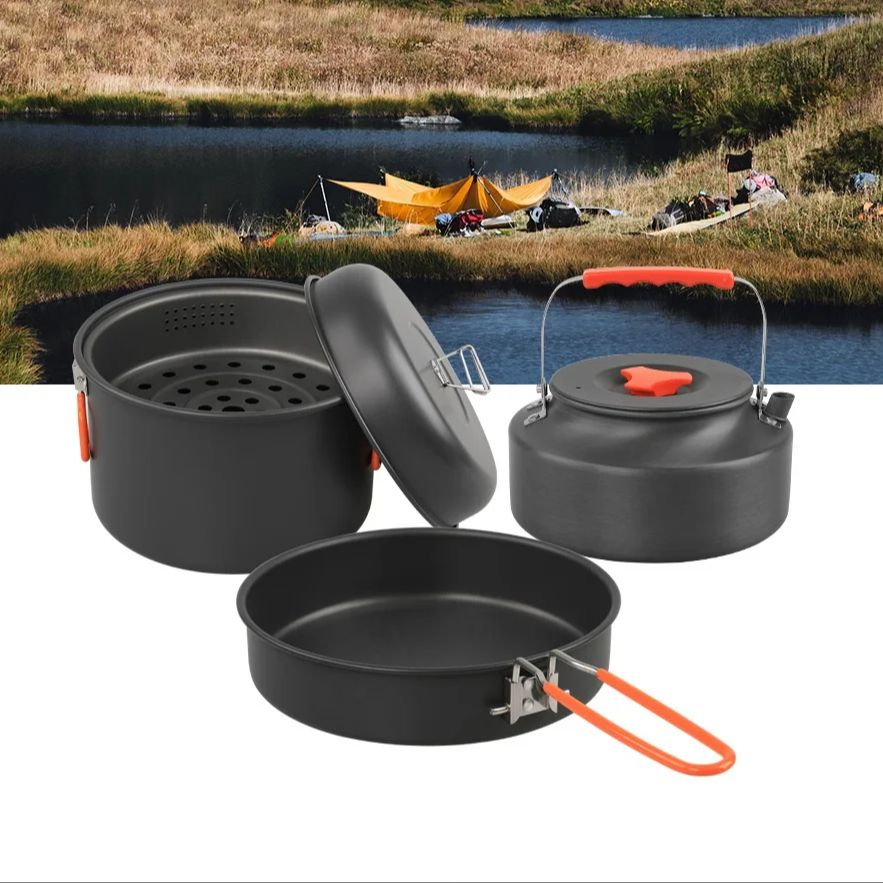 Panci masak luar ruangan, pera - Camping Cooking Pot Set ulasan dan harga